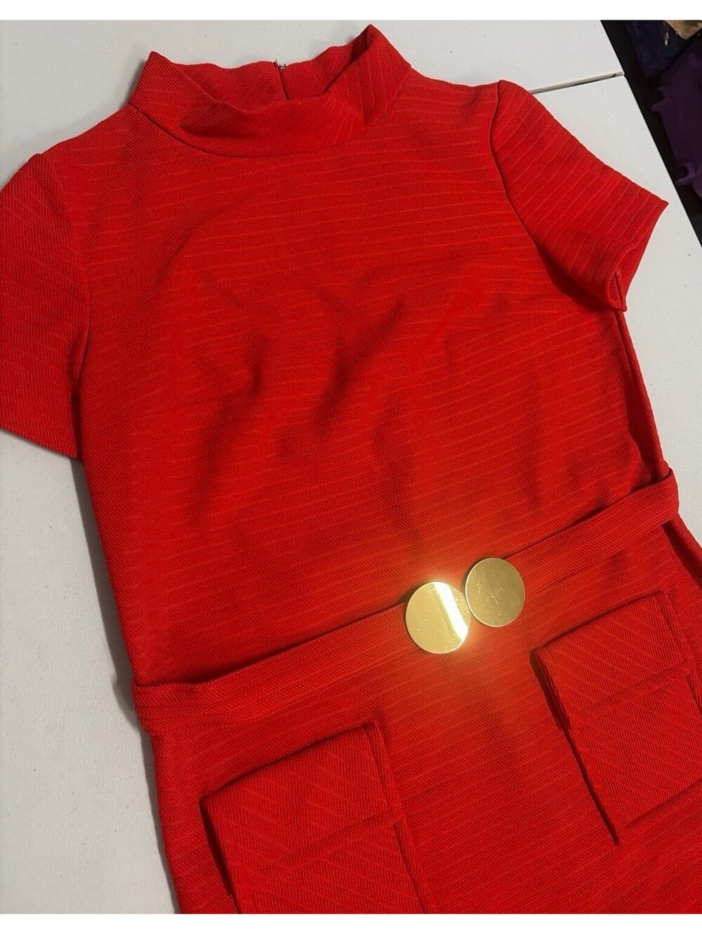 Vintage 1960s 70s Valley Set Red Mod Shift Dress ILGWU Union Made Size 10